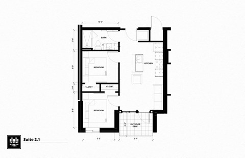 Floor plan for 2 beds, 1 bath, 660 sqft